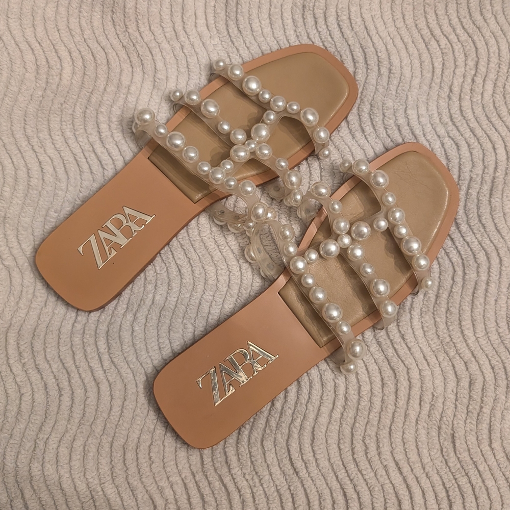 Zara Beige Sandals with Pearl Details